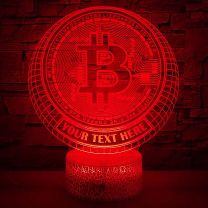Bitcoin Personalized Crypto 3D Night Light Lamp, Custom Cryptocurrency Decor Gift Red