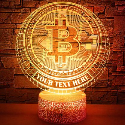 Bitcoin Personalized Crypto 3D Night Light Lamp, Custom Cryptocurrency Decor Gift Yellow