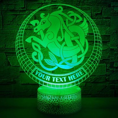 Celtic Seahorse Personalized 3D Night Light Lamp, Custom Mythology Desk Decor Gift Green