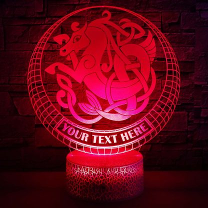 Celtic Seahorse Personalized 3D Night Light Lamp, Custom Mythology Desk Decor Gift Red