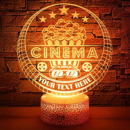 Cinema Theater Personalized 3D Night Light Lamp, Custom Theatre & Movies Sign Decor Gift Yellow