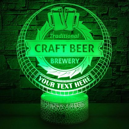 Craft Beer Shop Personalized 3D Night Light Lamp, Custom Brewery Lager Stout Ale Decor Gift Green