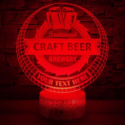 Craft Beer Shop Personalized 3D Night Light Lamp, Custom Brewery Lager Stout Ale Decor Gift Red