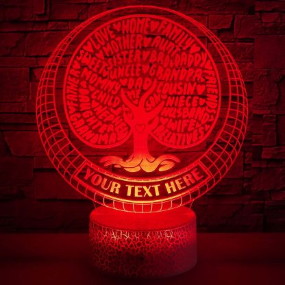 Family Tree Personalized 3D Night Light Lamp, Custom Family & Relatives Decor Gift Red