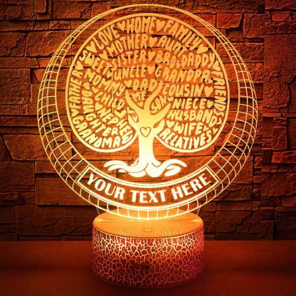Family Tree Personalized 3D Night Light Lamp, Custom Family & Relatives Decor Gift Yellow