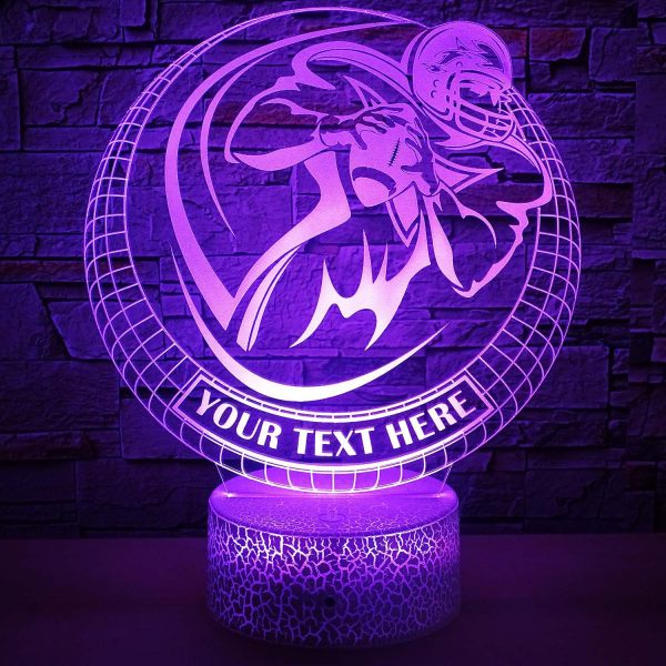 Football Quarterback Personalized 3D Night Light Lamp, Custom Sports Decor Gift Purple