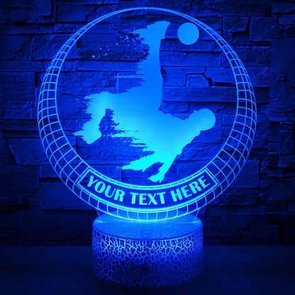 Football Player Personalized Night Light 3D Lamp, Soccer Bicycle Overhead Kick Decor Gift Blue