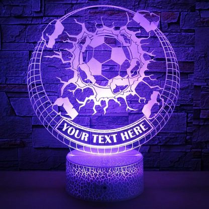 Football Soccer Personalized 3D Night Light Lamp, Custom Sports Ball Decor Gift Violet