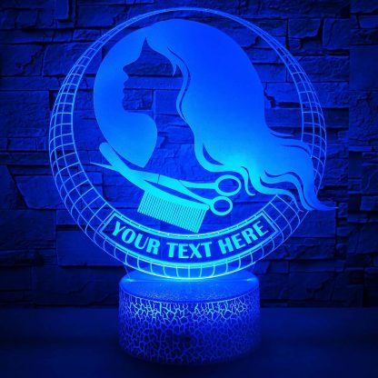Hairdresser Personalized 3D Night Light Lamp, Hair Stylist Beauty Saloon Decor Gift Blue