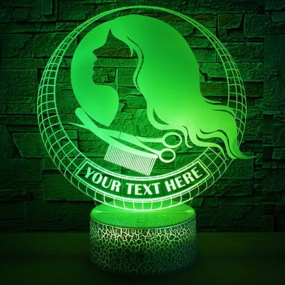 Hairdresser Personalized 3D Night Light Lamp, Hair Stylist Beauty Saloon Decor Gift Green