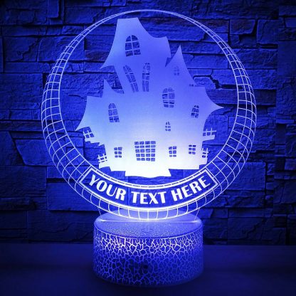 Haunted House Personalized 3D Night Light Lamp, Spooky Mansion Halloween Decor Gift Blue