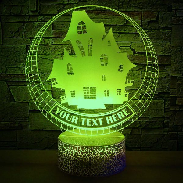 Haunted House Personalized 3D Night Light Lamp, Spooky Mansion Halloween Decor Gift Green