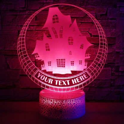 Haunted House Personalized 3D Night Light Lamp, Spooky Mansion Halloween Decor Gift Red