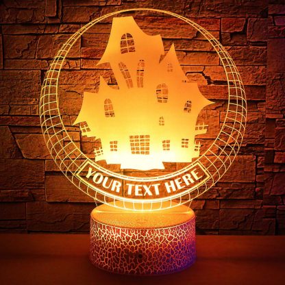 Haunted House Personalized 3D Night Light Lamp, Spooky Mansion Halloween Decor Gift Yellow
