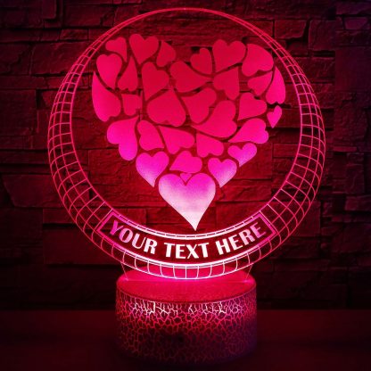 Hearts Personalized 3D Night Light Lamp, Custom Loved Ones Decor Gift Purple