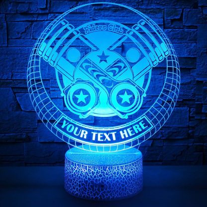 Motorcycle Piston Riders Club Personalized 3D Night Light Lamp, Custom Decor Gift Blue