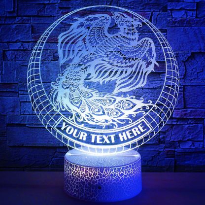 Phoenix Personalized 3D Night Light Lamp, Custom Fiery Mythical Bird Decor Gift Blue