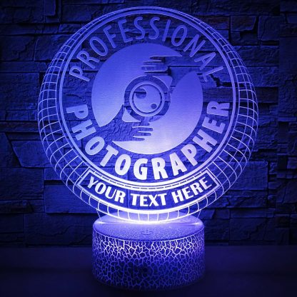 Professional Photographer 3D Night Light Lamp, Custom Photography Sign Decor Gift Blue