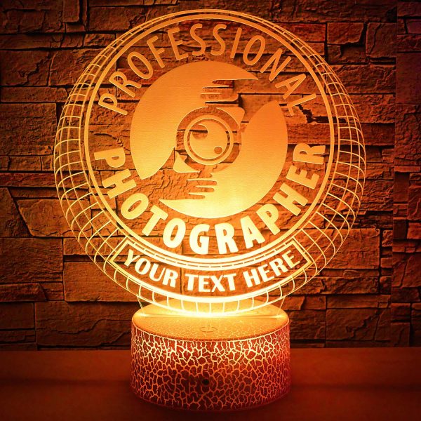 Professional Photographer 3D Night Light Lamp, Custom Photography Sign Decor Gift Yellow