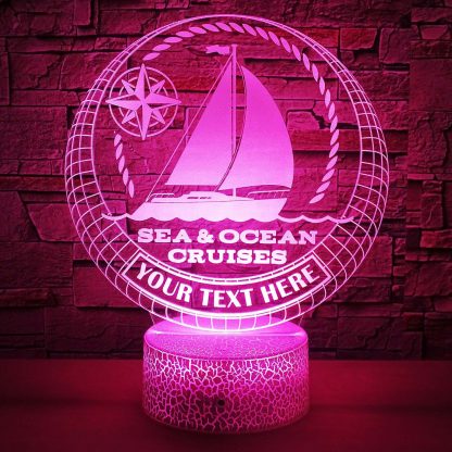 Sailboat Personalized 3D Night Light Lamp, Custom Sea & Ocean Cruises Boat Decor Gift Purple