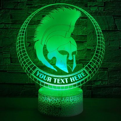 Spartan Helmet Personalized 3D Night Light Lamp, Custom Greek Decor Gift Green