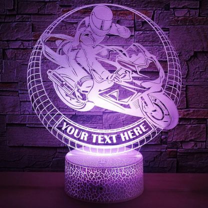 Sportbike Rider Personalized 3D Night Light Lamp, Custom Motorcycle Desk Decor Gift Purple