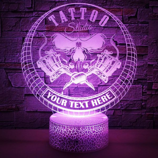 Tattoo Studio 3D Night Light Lamp, Custom Professional Tattoo Shop Sign Decor Gift Purple