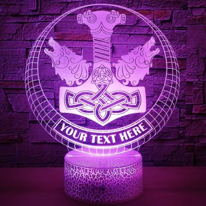 Thor's Hammer Personalized 3D Night Light Lamp, Custom Mythology Decor Gift Purple
