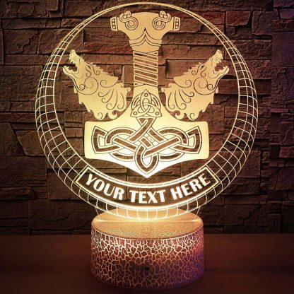 Thor's Hammer Personalized 3D Night Light Lamp, Custom Mythology Decor Gift White