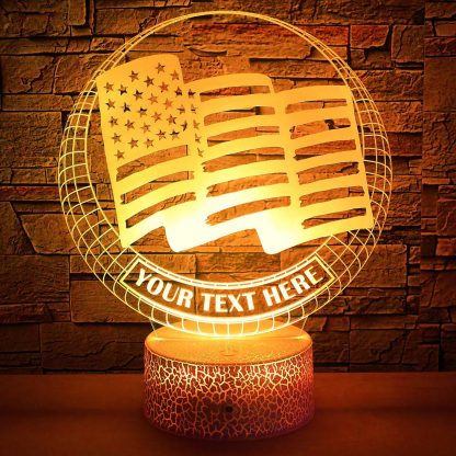 USA National Flag Personalized 3D Night Light Lamp, Custom Desk Decor Gift Yellow