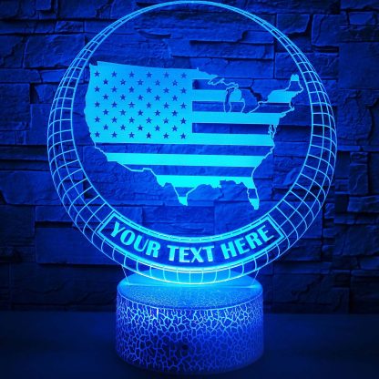 USA Map Personalized 3D Night Light Lamp, Custom Desk Decor Gift Blue