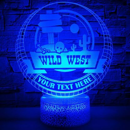 Wild West Sign Personalized 3D Night Light Lamp, Custom Desk Decor Gift Blue
