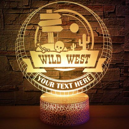 Wild West Sign Personalized 3D Night Light Lamp, Custom Desk Decor Gift Yellow
