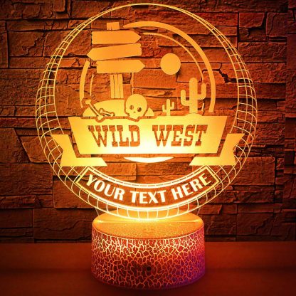 Wild West Sign Personalized 3D Night Light Lamp, Custom Desk Decor Gift Warm Yellow
